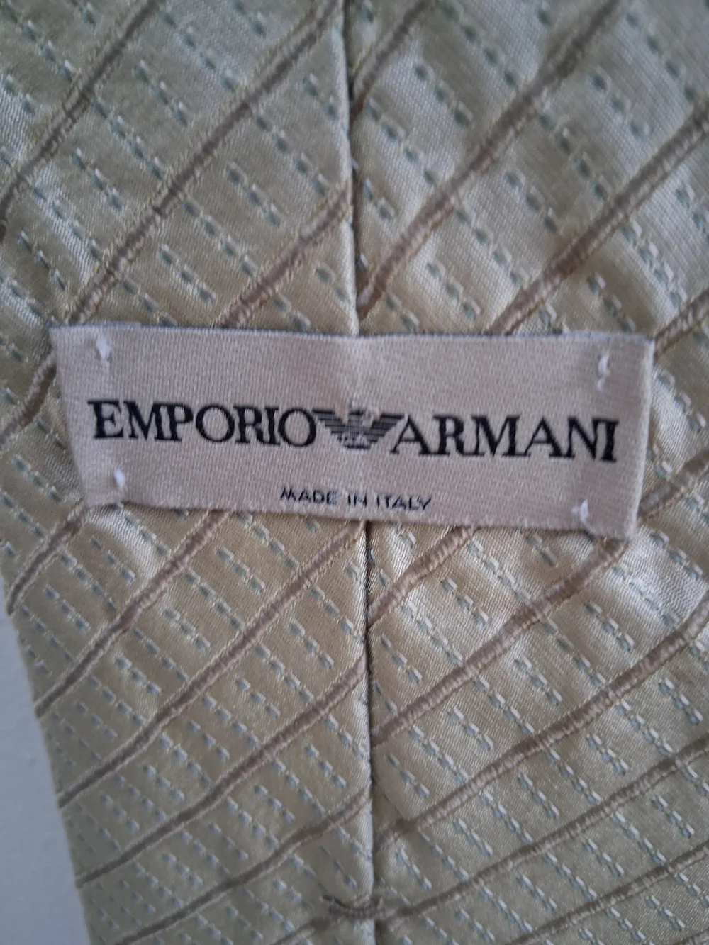 Emporio Armani Pure Silk Jacquard    Striped Tie Beige  Classic Elegant Designer